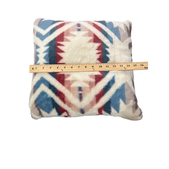 Pendleton Throw Pillow Tribal Aztec Faux Fur Square Blue White Red Gray - Picture 5 of 5